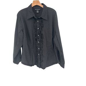 Dialogue Womens Black Pinstripe Western Shirt pearl snap Ruffle size 2X Cotton